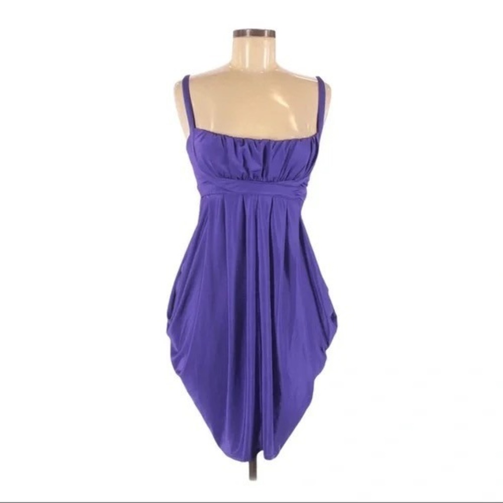River Island Womens Purple Ruched Tulip Mini Dress Square Neck Size 8 Sleeveless